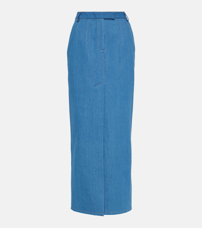 Shop Aya Muse Colia Denim Maxi-skirt In Blue