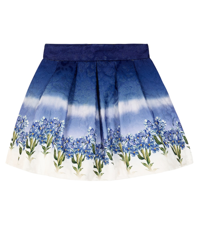 Shop Monnalisa Floral Matelassé Skirt In Blue