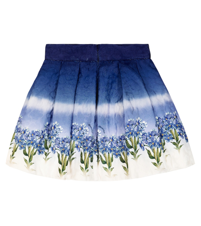 Shop Monnalisa Floral Matelassé Skirt In Blue