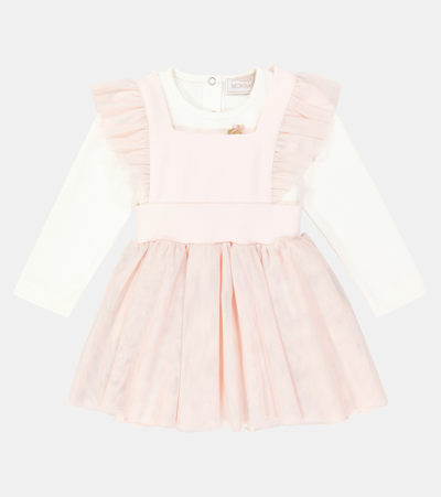 Shop Monnalisa Baby Cotton Bodysuit And Tulle-trimmed Dress Set In Pink