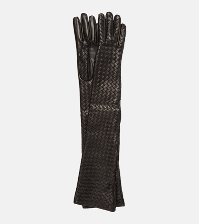 Shop Bottega Veneta Intrecciato Leather Gloves In Brown