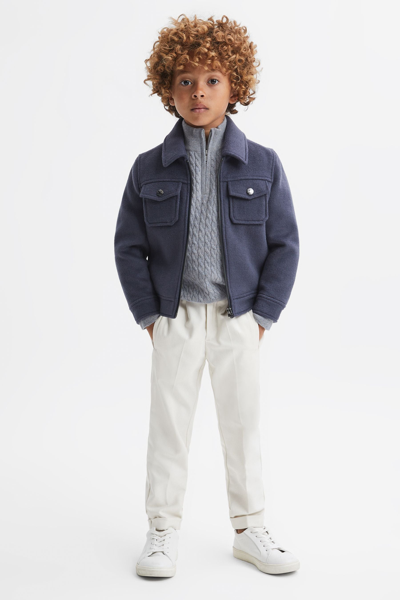 Shop Reiss Richmond - Isla Blue Junior Cashmere Knitted Half-zip Funnel Neck Jumper, Age 3-4 Years