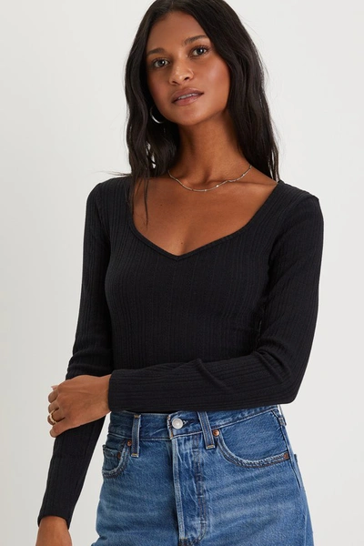 Shop Lulus Stylish Persona Black Pointelle Knit Long Sleeve Bodysuit