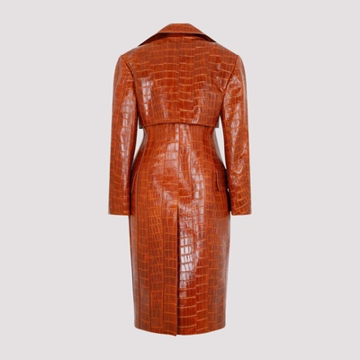 Shop Bottega Veneta Embossed Croco Coat In Brown