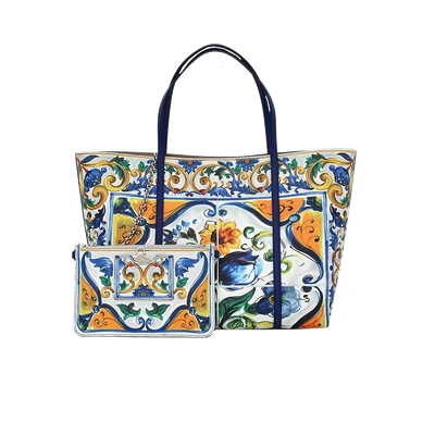 Shop Dolce & Gabbana Tile Printed Tote In Blue