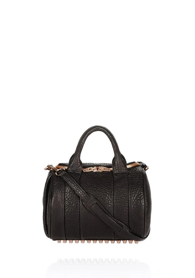 Shop Alexander Wang Rockie In Pebbled Black With Rose Gold