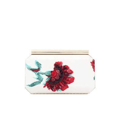 Shop Oscar De La Renta Saya Embroidered Carnation Clutch In Wht-red