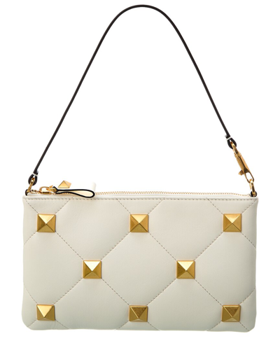 Shop Valentino Roman Stud Leather Pouch In White