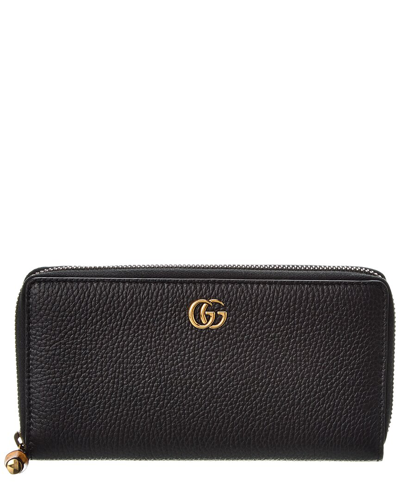 Shop Gucci Bamboo Leather Zip Around Wallet In Black