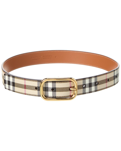 Shop Burberry Tb Check E-canvas & Leather Belt In Beige
