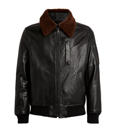 Shop Belstaff Leather Bomber Jacket In Black