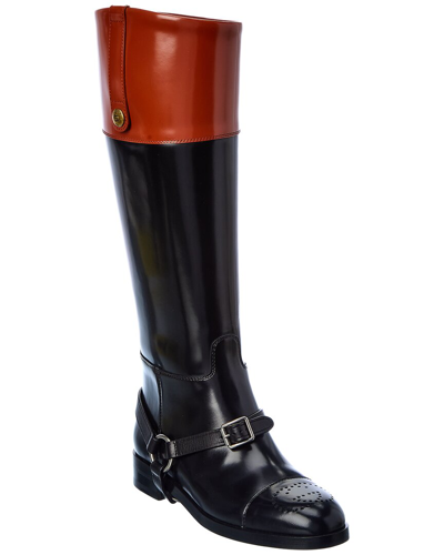 Shop Gucci Harness Leather Knee-high Boot In Black