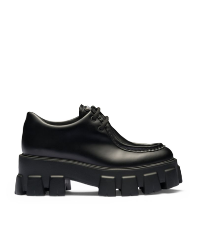 Shop Prada Leather Monolith Lace-up Loafers 55 In Black