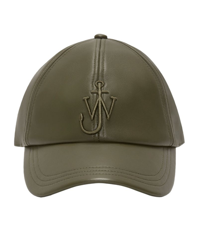 Shop Jw Anderson Leather Anchor Baseball Cap In Green