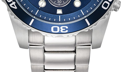 Bulova Water Resistant Bracelet Strap Chronograph Watch, 43mm In Blue/ Silver