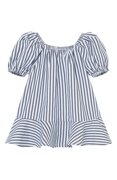 Shop Habitual Stripe Puff Sleeve Dress In Blue Multi