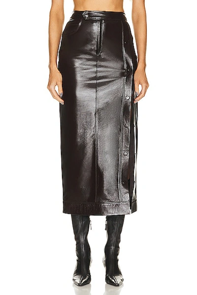 Shop Zeynep Arcay Snapped Maxi Leather Skirt In Dark Brown