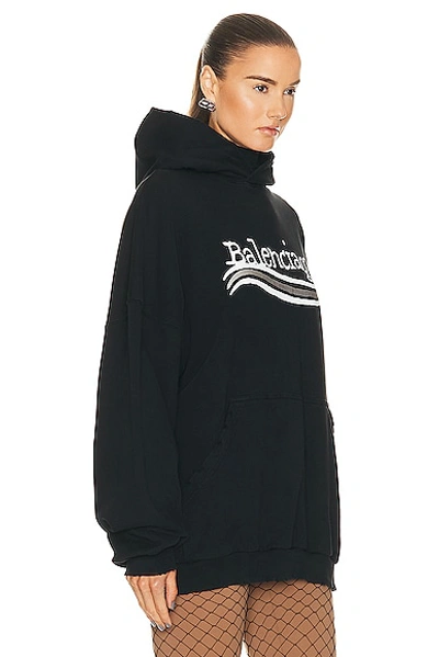 Shop Balenciaga Large Fit Hoodie In Black  Silver  & White