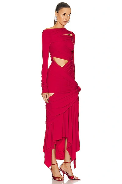 Shop Attico Long Sleeve Midi Dress In Vibrant Red
