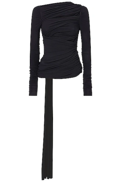Attico Cut-out Long-sleeved Drape Top In Black