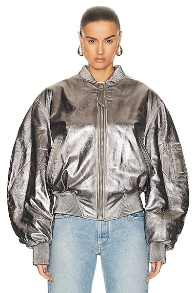 Shop Attico Mirror Leather Jacket In Silver