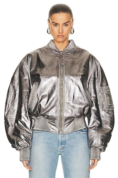 Attico Mirror-like Leather Anja Bomber With Vintage Effect In Silver