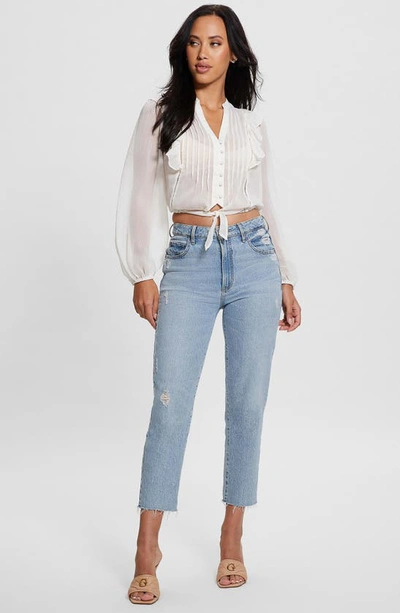 Shop Guess Dionne Long Sleeve Tie Front Top In White