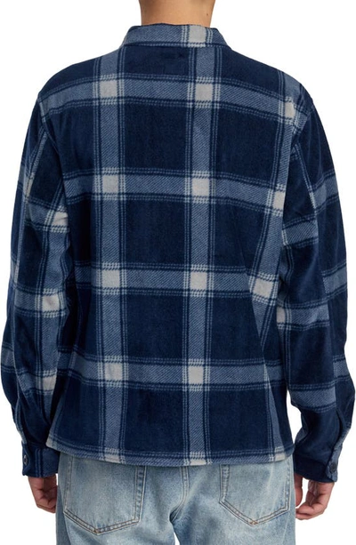 Shop Rvca Yukon Plaid Cotton Blend Fleece Shirt Jacket In Moody Blue
