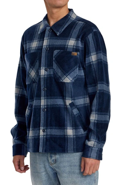 Shop Rvca Yukon Plaid Cotton Blend Fleece Shirt Jacket In Moody Blue
