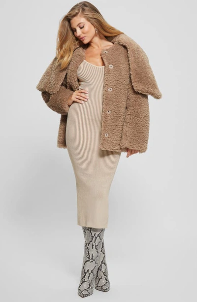 Guess Rebecca Faux Fur Coat In Light Brown