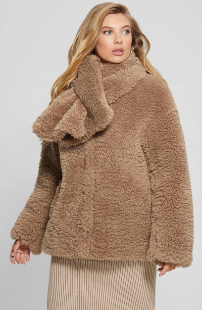 Guess Rebecca Faux Fur Coat In Light Brown