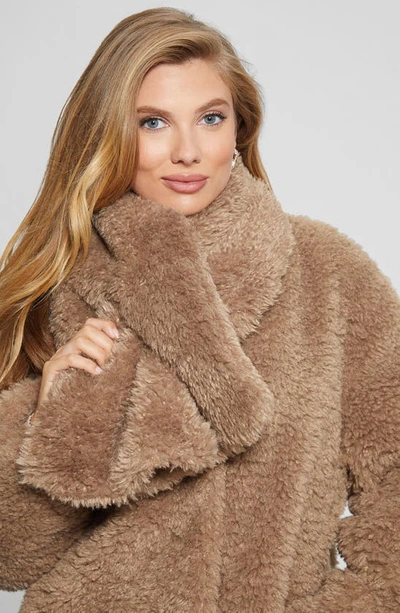 Guess Rebecca Faux Fur Coat In Light Brown