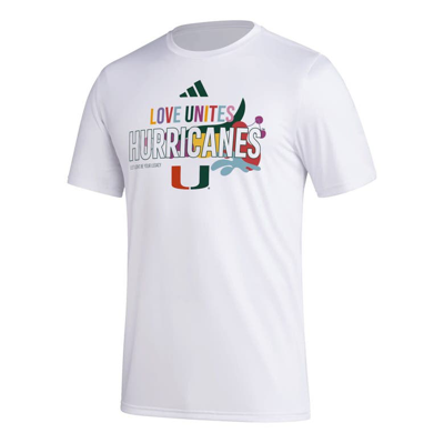 Shop Adidas Originals Adidas X Rich Mnisi Pride Collection White Miami Hurricanes Pregame Aeroready T-shirt