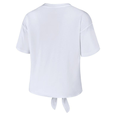 Wear By Erin Andrews White Miami Hurricanes Striped Front Knot Cropped T-shirt In White