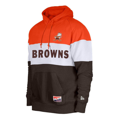 Shop New Era Orange Cleveland Browns Throwback Colorblocked Pullover Hoodie