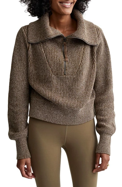 Shop Varley Mentone Half Zip Sweater In Dark Olive Speckle