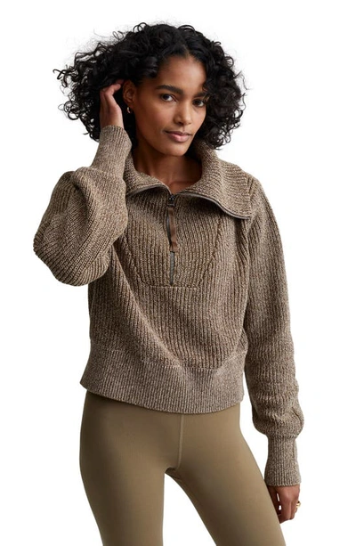 Shop Varley Mentone Half Zip Sweater In Dark Olive Speckle