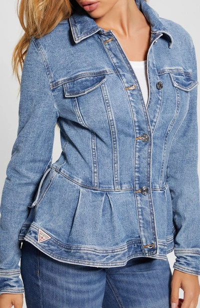 Guess Women s Peplum Denim Jacket In Tradewinds ModeSens