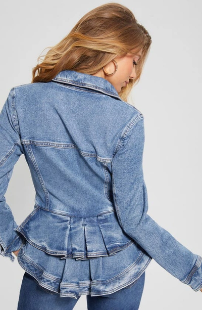 Guess Women s Peplum Denim Jacket In Tradewinds ModeSens