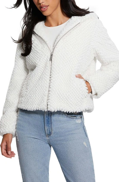 Guess Theoline Faux Fur Hooded Jacket In White