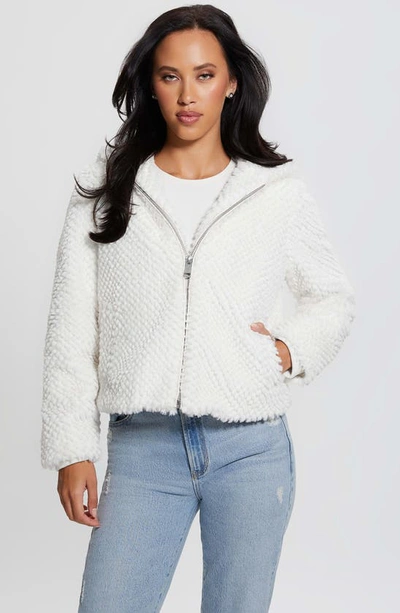 Guess Theoline Faux Fur Hooded Jacket In White