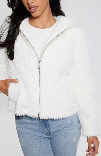 Guess Theoline Faux Fur Hooded Jacket In White