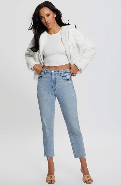Guess Theoline Faux Fur Hooded Jacket In White