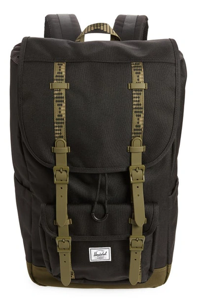 Shop Herschel Supply Co Little America Backpack In Black/ Ivy Green