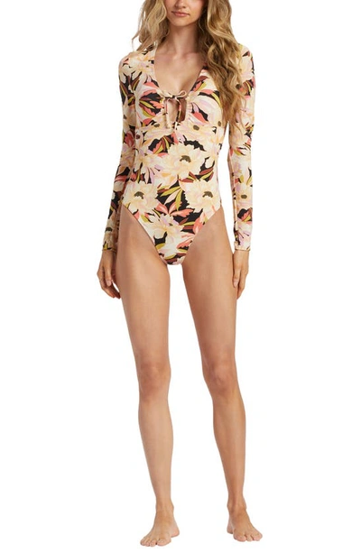 Shop Billabong Dream State Floral One-piece Rashguard Swimsuit In Ivory Multi