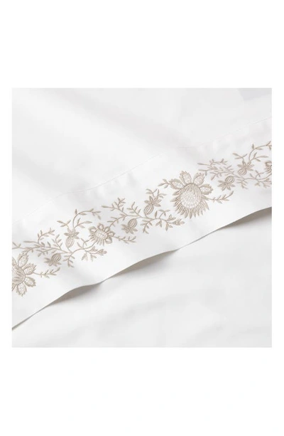 Shop Ralph Lauren Eloise Embroidered 624 Thread Count Organic Cotton Flat Sheet In True Platinum