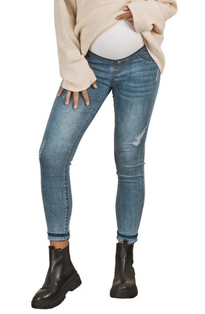Shop Angel Maternity Claire Over The Bump Skinny Maternity Jeans In Blue Denim