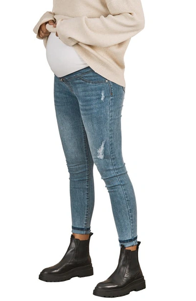 Shop Angel Maternity Claire Over The Bump Skinny Maternity Jeans In Blue Denim