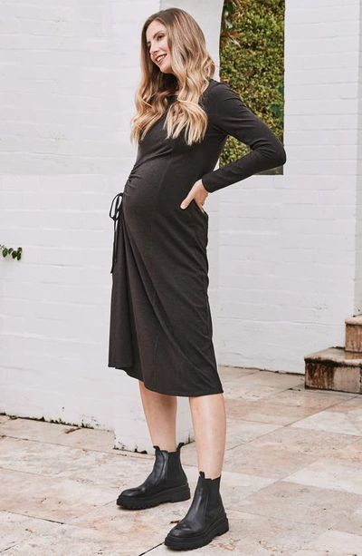 Shop Angel Maternity Eloise Long Sleeve Knit Maternity Dress In Charcoal