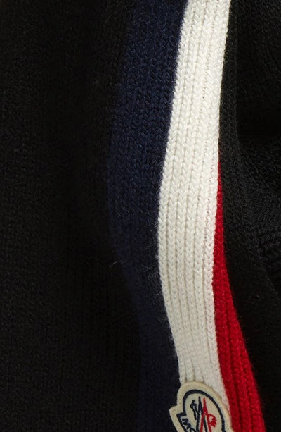 Shop Moncler Stripe Virgin Wool Scarf In Black